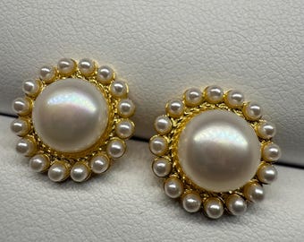 Genuine Freshwater Pearl Gold Plate Stud Earrings Sterling Silver Posts Stamped S925