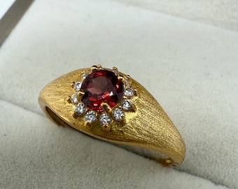 Adjustable Garnet Sterling Silver Ring: 18K Gold Plated