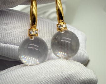 Gorgeous Natural Clear Quartz 18K Yellow Gold Plate Sterling Silver Hook Earrings Translucent Stamped S925 Spiritual Cleanse Healing Gift