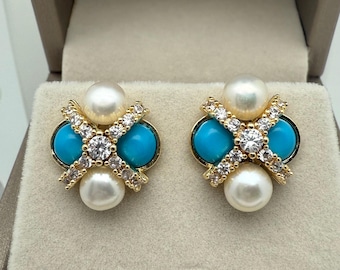 Turquoise Stud Earrings: 18K Plated, Sterling Silver Posts