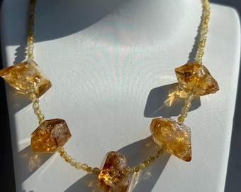 20mm Genuine Citrine Freeform Nugget 3mm Rutilized Golden Quartz Necklace 18” Length
