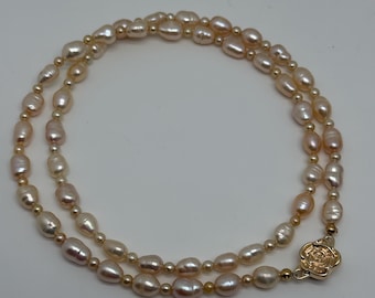 20” Length Genuine Freshwater Gold Champagne Keshi Pearl Necklace Beautiful 4A Luster 18K Gold Plate Floral Magnet Clasp