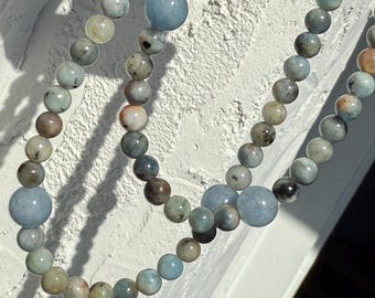 8mm-4mm Genuine Earth Mined Aquamarine Bead Necklace Unique Beautiful Inclusions 20” Length