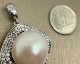 14.5mm Rare Huge 4A Genuine Freshwater Pearl Pendant Pink Overtone 18K White Gold Plate Universal Open Latch Bail Halo Set Statement Jewelry
