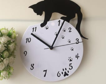 Orologio da parete a forma di gatto dei cartoni animati: arredamento moderno per la cameretta dei bambini, regalo per gli amanti dei gatti