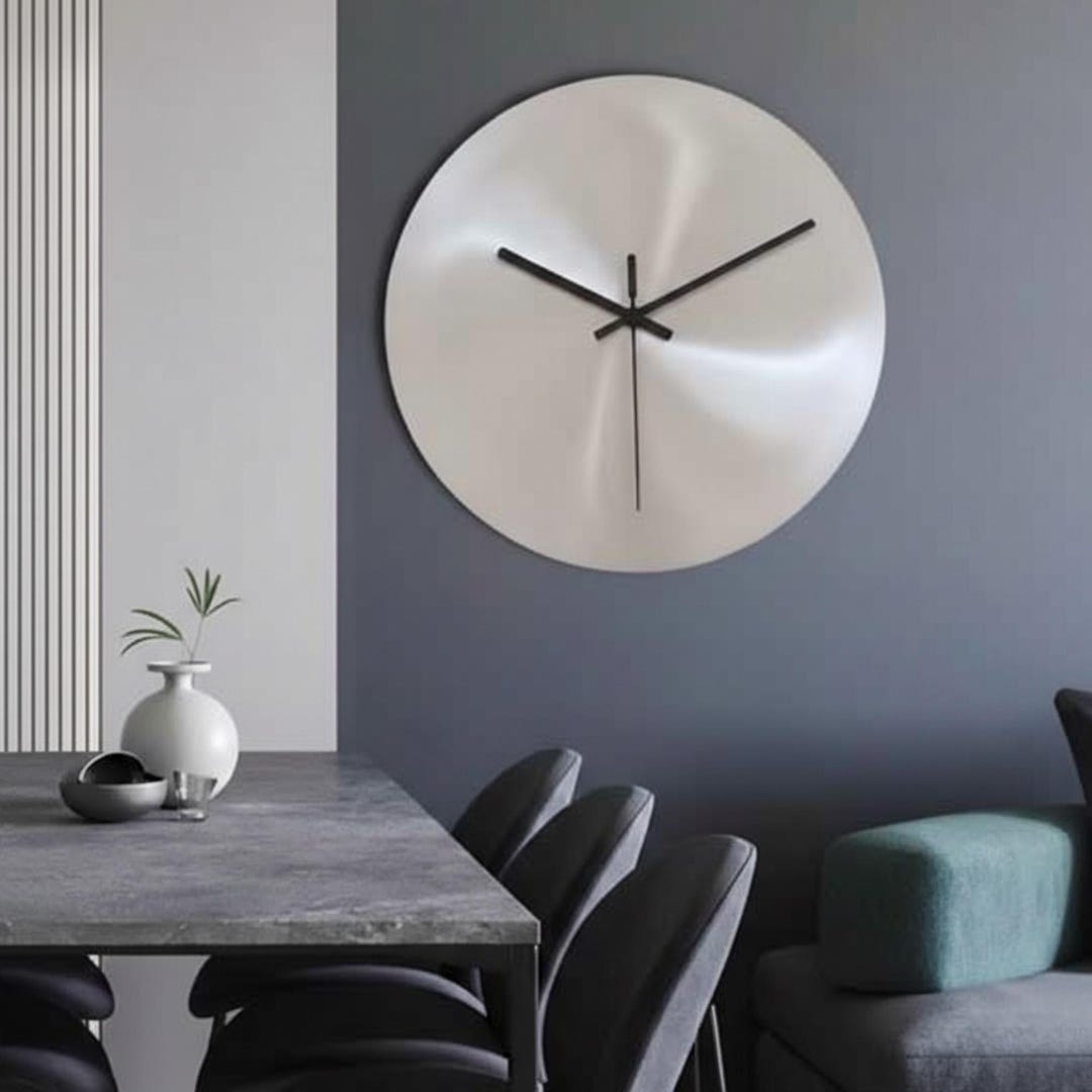 Brushed Silver Metal Wall Clock | Silent, Modern Home Decor - Etsy
