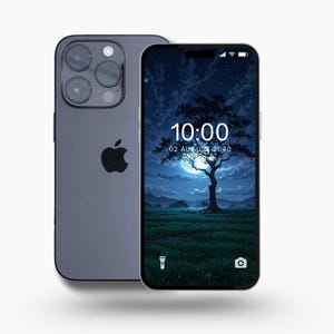 Fondo de pantalla para teléfono: Árbol de medianoche y luna - Fondo estético con IA, fantasía, naturaleza, cielo nocturno, estrellas, bosque oscuro, iPhone y Android.