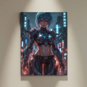 Cyberpunk Anime Girl Digital Wall Art, Futuristic Sci-Fi Character Print, Neon City Art Poster, Edgy Anime Decor, crescent city Art |