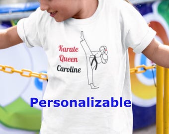 Karate Custom Kinder T-Shirt mit Namen, personalisiertes Kampfkunst Geschenk T-Shirt für Karate-Mädchen und Jugendliche, anpassbares Hemd für Karate-Studenten