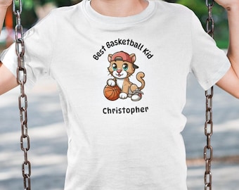 Personalized Kids Basketball Cougar T-Shirt, Custom Name Shirt, Basketball Kid Tee for Boys Girls, Customizable Sports Youth Teen Child Gift