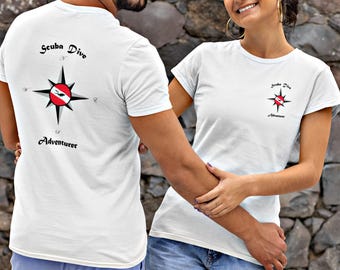 Scuba Diving T-Shirt, 2 Sided Dive Flag Compass Design Tee, Ocean Diver Gift Shirt For Dive Buddies, Instructors & Ocean Sea Life Lovers