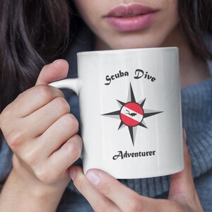 Scuba Diving Mug, Dive Flag Compass Design Coffee Cup, Ocean Diver Gift For Dive Buddies, Instructors, Ocean Explorers & Sea Life Lovers