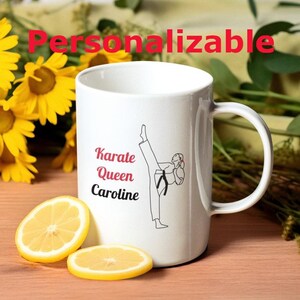 Karate Women Custom Mug With Name, Personalized Martial Arts Gift Cup For Karate Girls, Students, Black Belt Instructors & Karate Moms