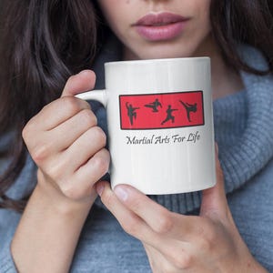 Martial Arts Mug With Different Karate Taekwondo Kung Fu Poses, Gift Cup For Dedicated Students, Black Belt Instructors & Karate Moms Dads