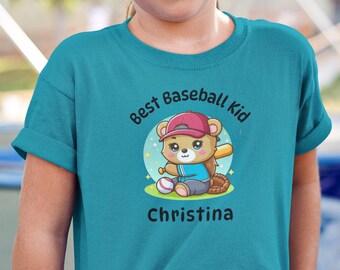 Camiseta de béisbol personalizada para niños con oso, nombre personalizado, regalo para niñas, deportiva, para niños, jóvenes y adolescentes.