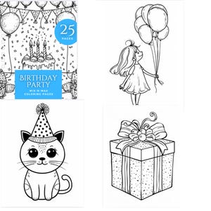 Birthday Party Coloring Book, Kids Activity Book, Party Favor, Fun Coloring Pages, Children&#39;s Birthday Gift, Creative Gift for Kids
