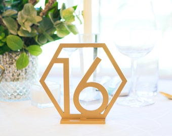 Hochzeit Geometrische Tischnummern, Hochzeit Tischnummern, Gold Laser Cutout Hexagon Tischnummern Hochzeitsdekor, Boho Mittelstück Tischdekoration