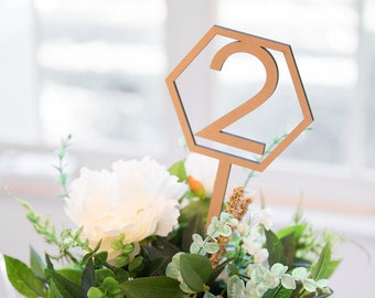 Wedding Hexagon Table Number Signs Wedding Centerpiece Wood Laser Cutout Geometric Wedding Table Numbers Decor Standing Numbers (GST200)