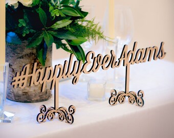 Wedding Hashtag Sign Personalized Freestanding Wedding Decor, Wooden Words Hashtag Sign, Name in Wood (Item - HTF100)