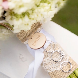 Bridal Bouquet &quot;Bride&quot; Charm Tag - Rustic Wooden Bride Charm for Wedding Bouquets for Bridal Party (Item - TSB200)