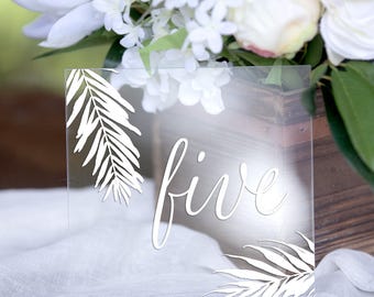 Table Numbers Wedding Table Numbers Tropical Summer Clear Wedding Centerpiece Clear Acrylic Wedding Sign Palm Leaves Beach Style (TTB240)