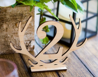 Wedding Rustic Antler Table Numbers - Boho Style Wooden Numbers Table Centerpieces Sticks or Stands Wedding Decor Reception Sign (LAS100)