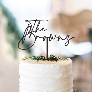Cake Topper Wedding, Mr and Mrs Last Name Cake Topper Personalized, Modern Dessert Cake Topper Wedding Cake (LNC922)