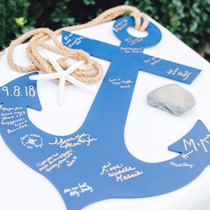 Wooden Anchor Wedding Guest Book 28&quot; Large Wood Guestbook Alternative Nautical Shape Seaside Beach Wedding Party Reception AGB100