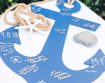 Wedding Guest Book Wooden Anchor 28" Large Wood Guestbook Alternative Nautical Shape Seaside Beach Wedding Party Reception ( Item - AGB100 )