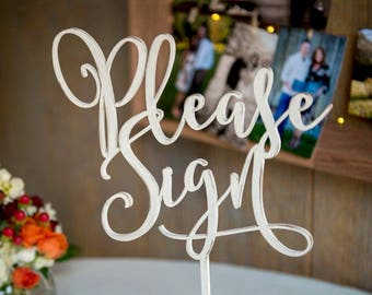 Guest Book Table Sign "Please Sign" Standing in Gold or DIY Wedding Sign Guest Book or Party Table Decor Reception Signs (Item - LPS150)