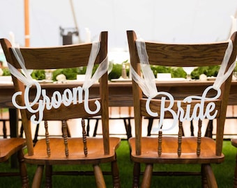 Bride and Groom Chair Signs for Wedding, Hanging Chair Signs Wooden Wedding Signs Bride & Groom (Item - LBG200)