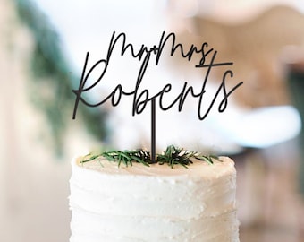 Cake Topper Wedding, Mr and Mrs Last Name Cake Topper Personalized, Modern Dessert Cake Topper Wedding Cake (TNT922)