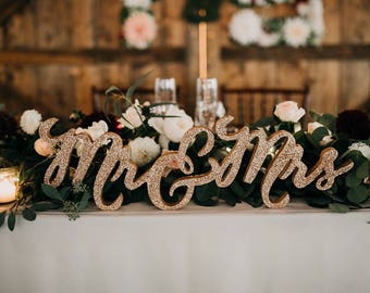 Glitter Mr and Mrs Sign for Wedding Sweetheart Table, Mr and Mrs Letters, Large Thick Wedding Table Decorations Mr & Mrs (Item - TMK200)