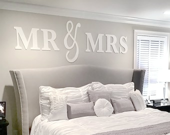 Mr & Mrs Wall Sign Letters Above the Bed Sign Bedroom Decor Letters for Wall Decor for Couples Farmhouse Boho Just Married Decor (MMW100)