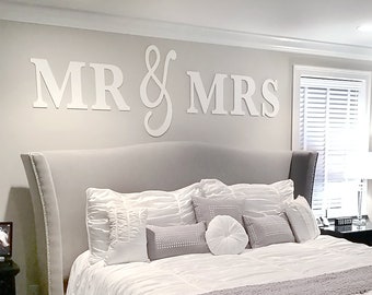 Mr & Mrs Wall Sign Letters Above the Bed Sign Bedroom Decor Letters for Wall Decor for Couples Farmhouse Boho Just Married Decor (MMW100)