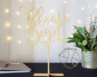Wedding Sign Guest Book Table "Please Sign" Standing Wedding Sign Guest Book or Party Table Decor Reception Signs (Item - LPS150)