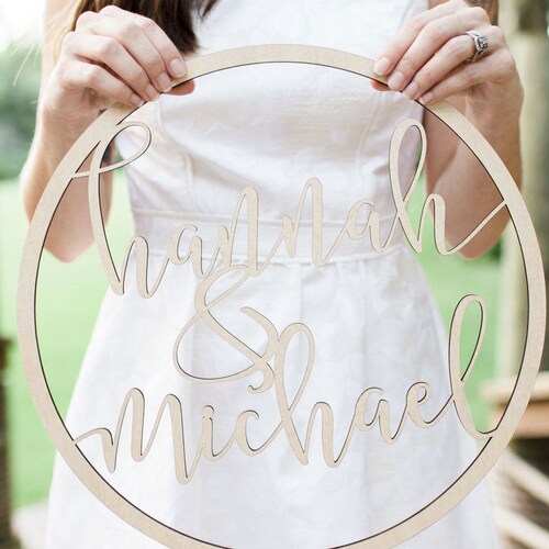 Wedding Ring Sign With Names Personalized Wedding Sign Hoop Etsy