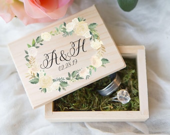 Wedding Ring Box Personalized Names Wooden Box for Wedding Gift Name Box Bridal Shower Gift for Couples Rings (Item - FLR340)