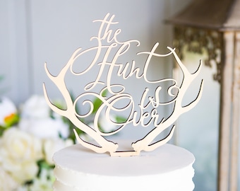 Wedding Cake Topper Hunting Themed Rustic Cake Topper Deer Antlers Hunting Couples Wedding Cake Topper (HIO800)