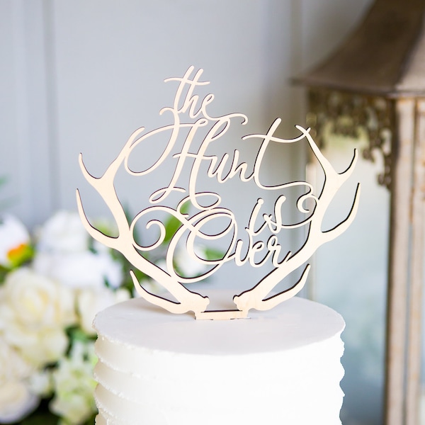 Wedding Cake Topper Hunting Themed Rustic Cake Topper Deer Antlers Hunting Couples Wedding Cake Topper (HIO800)