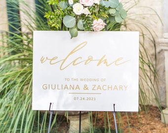 White Gold Wedding Welcome Sign for Wedding Ceremony and Reception Decor, Acrylic Welcome Sign Custom Personalized Names Gold Wedding Decor