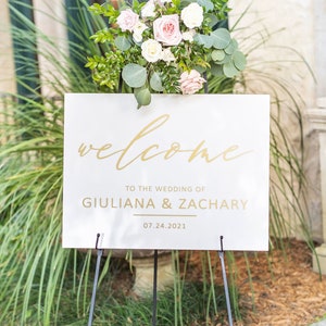 White Gold Wedding Welcome Sign for Wedding Ceremony and Reception Decor, Acrylic Welcome Sign Custom Personalized Names Gold Wedding Decor