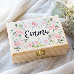 Flower Girl or Bridesmaids Gift Box Jewelry Box Personalized Name, Wooden Box for Wedding Bridal Party Gift Name Box Item JBF340 image 6