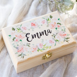 Flower Girl or Bridesmaids Gift Box Jewelry Box Personalized Name, Wooden Box for Wedding Bridal Party Gift Name Box Item JBF340 image 4