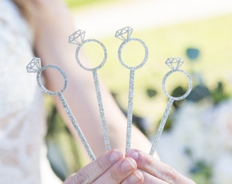 Diamond Ring Stir Sticks, Engagement Bridal Shower Bachelorette Drinks Stir Stick Decorations for Wedding Party Bar Drinks (Item - RSS110)