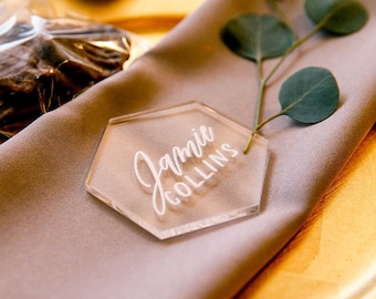 Clear Hexagon Meal Choice Place Card Names for Wedding Party or Event Decor, Clear Acrylic Escort Cards for Table Hexagon HPC240