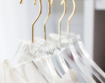 Wedding Hanger Clear Acrylic Personalized for Bride Bridesmaids Gift Bridal Hangers for Wedding Dress Gold Hanger Modern Clear  HCB340