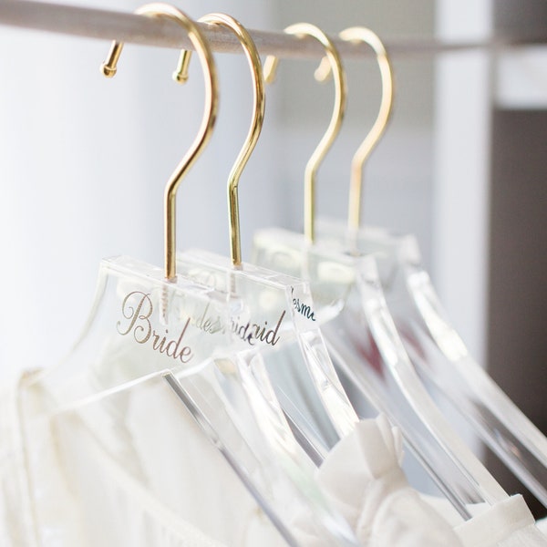 Wedding Hanger Clear Acrylic Personalized for Bride Bridesmaids Gift Bridal Hangers for Wedding Dress Gold Hanger Modern Clear  HCB340