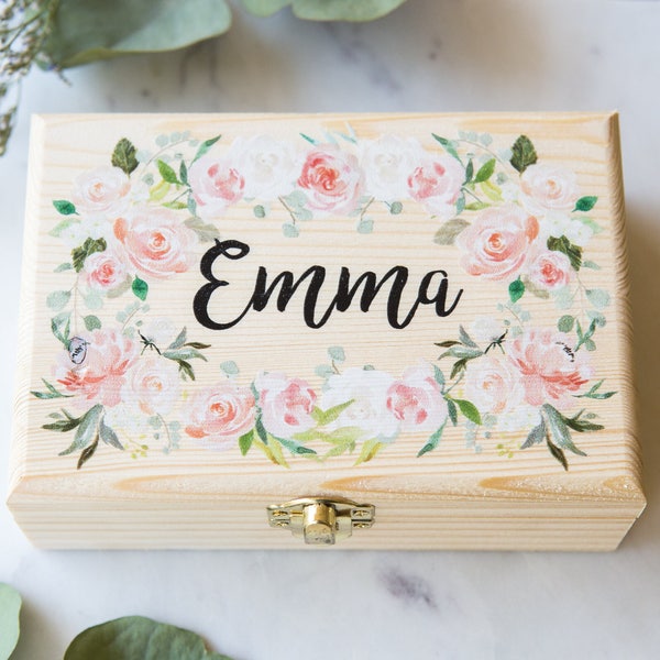 Bridesmaids Gift Box Jewelry Box Personalized Name Flower Girl Gift Wooden Box Wedding Bridal Party Gift Name Box Wedding (Item - JBF340)