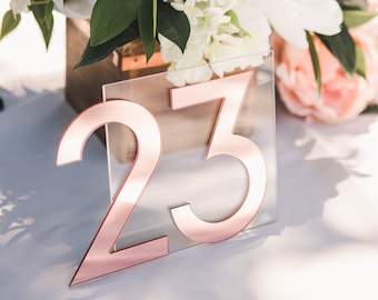 Wedding NEW Mirror Table Numbers Weddings and Events Clear Acrylic Accent Table Numbers Rose Gold, Gold, Silver, Clear Acrylic (CMI200)